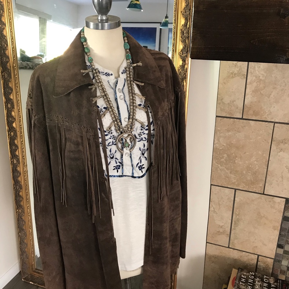 DKNY Brown Suede Fringed Western 1990 Coat RARE